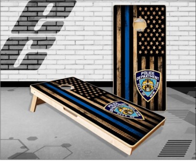 NYPD Blue Line Flag Cornhole Boards Bean Bag Toss Game