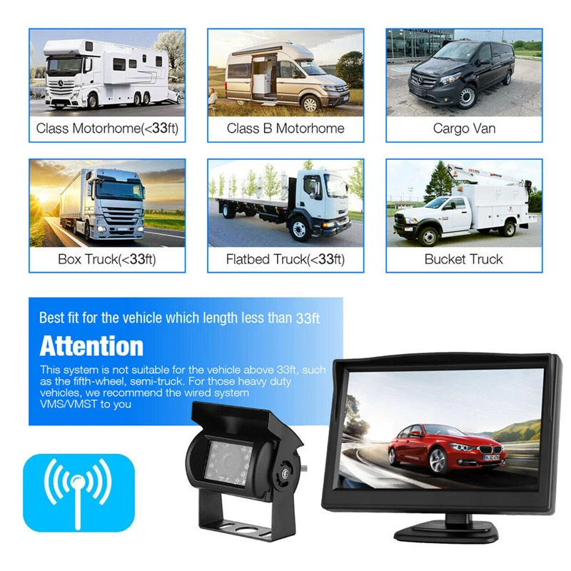 Wireless 5" Monitor Rear View Backup Camera Kit for Truck RVs Caravan Reverse - Image 2 of 4