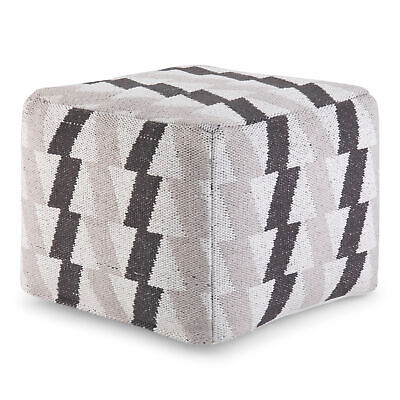 Grey Cotton Simpli Home AXCPF-18 Headley Transitional Square Pouf in Patterned White