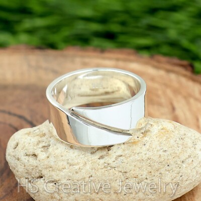 Adjustable Wide Band 925 Sterling Silver Handmade Everyday Ring for Women