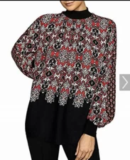 NWT Reiss Maisie High-Neck Patchwork Red/Black Blouse SZ 10 US