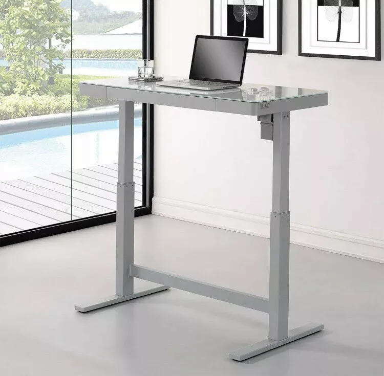 Tresanti Power Height Adjustable Tech Desk Touch Controls Glass Top 3 USB Ports