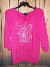 WOMENS LANE BRYANT PINK  FLORAL EMBROIDERY SEQUIN TOP   GUC  18/20 SO CUTE!