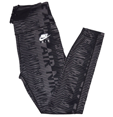 NIKE Air Epic Fast Gray Black Logo Printed Elastic Waist Drawstring 7/8 Tights S