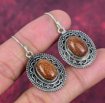 Sunstone Gemstone Handmade 925 Solid Silver Earrings Jewelry Love Forever Gift