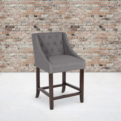 Carmel Series 24'' High Transitional Tufted Walnut Counter Height Stool with Acce