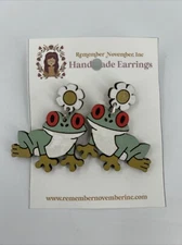 Remember November Handmade Natural Birch Wood Painted Pierced Earrings 2" Drop