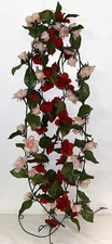 Artificial Red Pink Rose Flower Garland Lot of 2 Decorative (Each approx 70")