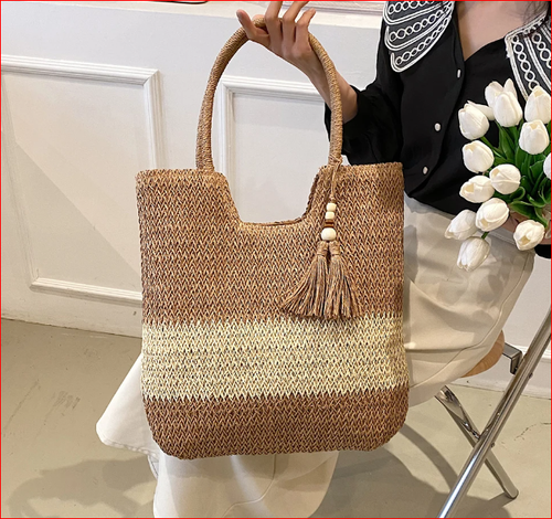 Straw Beach Bag Summer Woven Tote Bag with Tassels Large Shoulder Bag ...