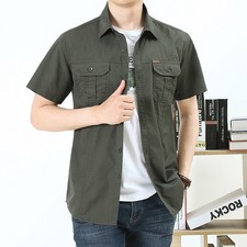 Men's Trendy Solid Color Shirt Tooling Outdoor Loose Casual Button-Up Shirt