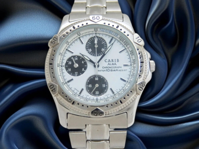 Seiko ALBA Carib Chronograph Y189-6A31 Quartz Panda Dial SS