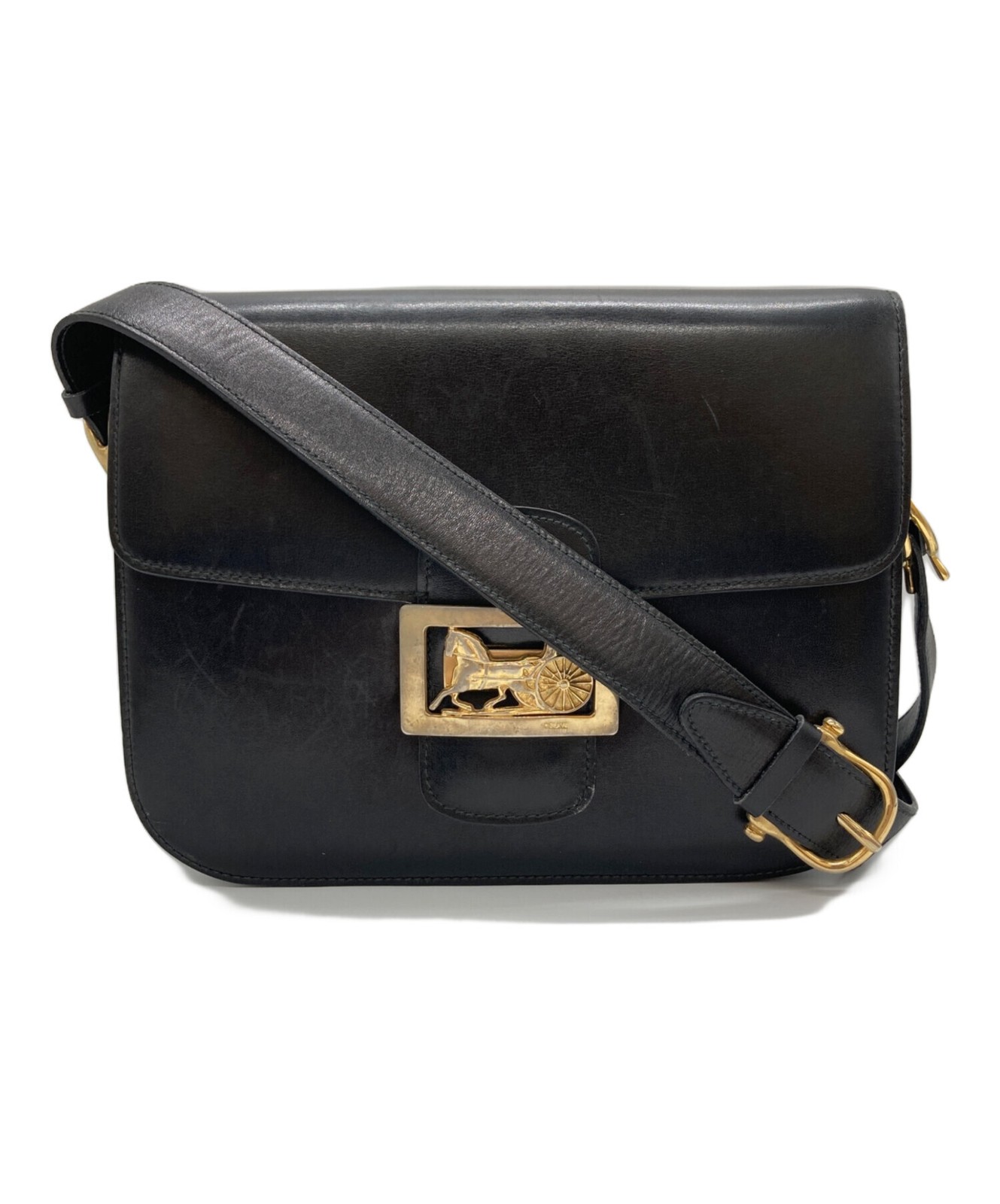 CELINE Carriage Leather Shoulder Bag with Hardware Auth Japan