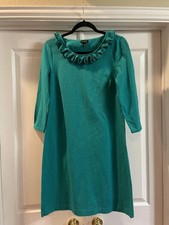 Talbots Dress Womens S Green Ruffle Scoop Neck 3/4 Sleeve Shift Knee Length
