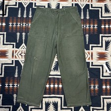 Vintage 70s Military OG-107 Pants Green Sateen Vietnam Era Trousers Tagged 34X29