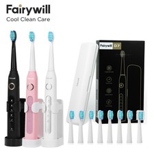 Fairywill Sonic USB Electric Toothbrush 5 Modes Timer 8 Brush Heads Travel Case