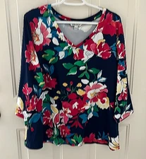 The Pioneer Woman XL Vibrant Colors Floral Knit Top V-Neck 3/4 Sleeves