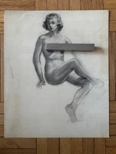 Antique 1930s Century Academic Female Woman Portrait Study Pencil Drawing