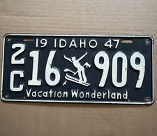 1947 Idaho Skier License Plate -  Nice Original Paint