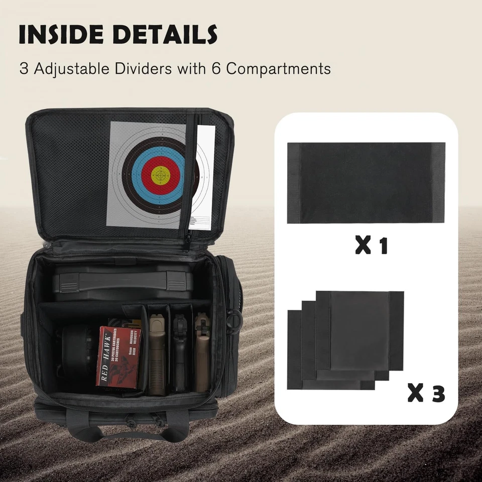 Tactical Pistol Range Bag for 4 Handguns, Shooting Duffle Bag with Lockable Zipp - Image 2 of 4