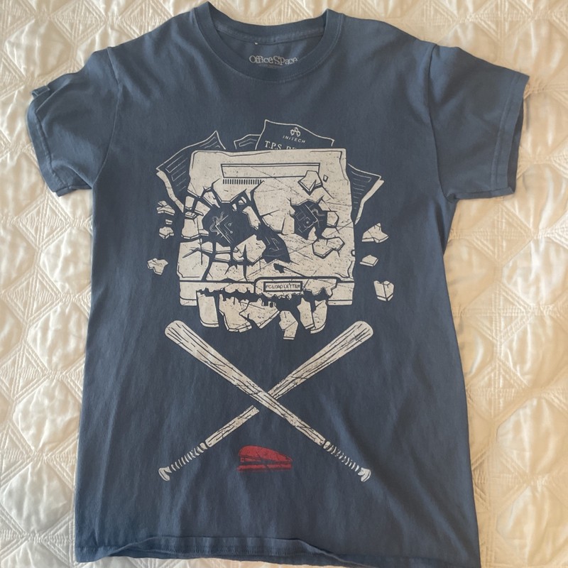 Lootwear Office Space Movie Printer Bat Stapler Gray/blue T-shirt Size Small