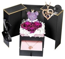 Gifts for Mom from Daughter and Son, Unique I Love U Mom Necklace Purple Roses