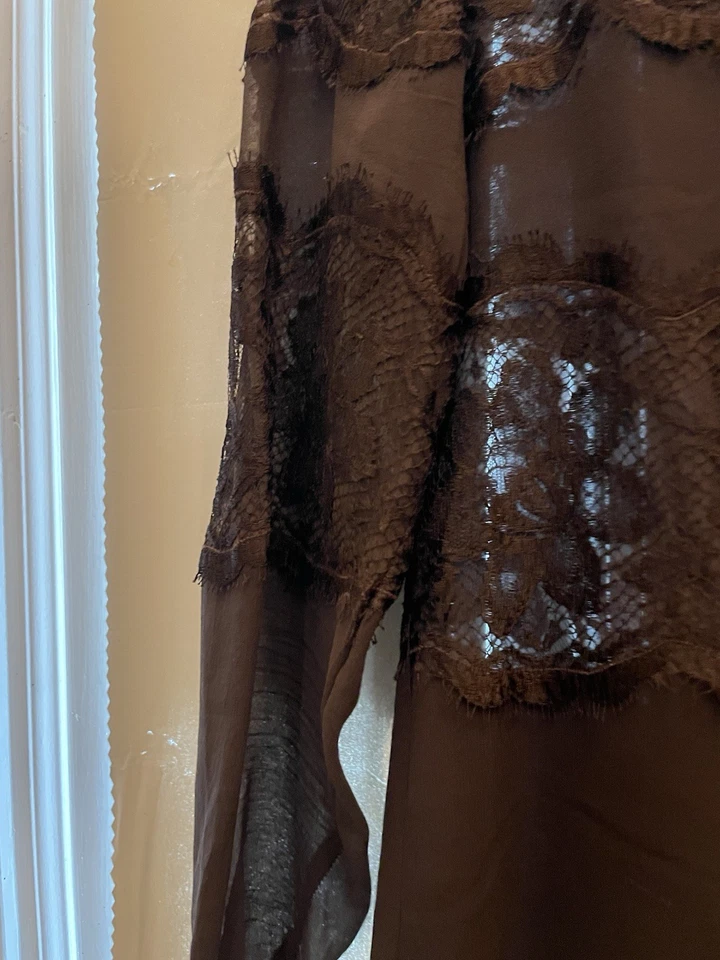 Винтажный Valentino женщин коричневый чистый длинным рукавом блузка средний сделано в Италии размер 8 - Изображение 4 из 4