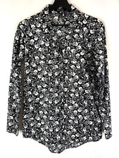 Zara Women's Black White Floral Logo Button Front Collared L/S Shirt Small S