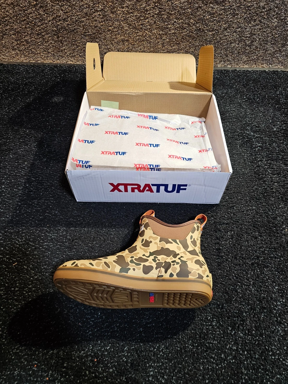 XTRATUF XMABDCAM Duck Camo Ankle Deck Boots US 11M Waterproof Fishing Footwear
