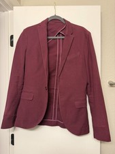 H M Men's Burgundy Cotton Blazer 36R Regular Fit Notch Lapel Single-Breasted