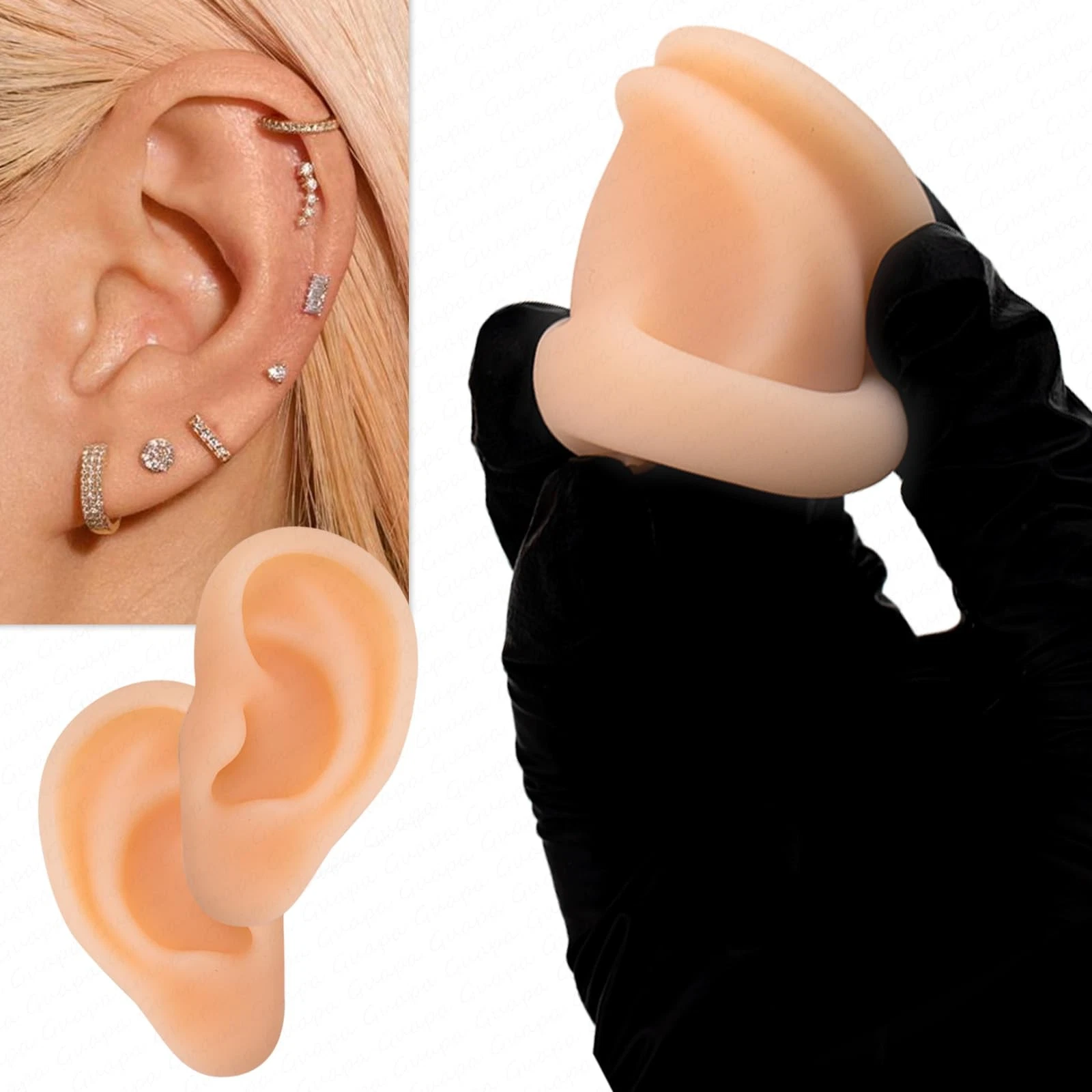 2PCS Realistic Silicone Ear Models – Soft Left & Right Fake Ears for Piercing - product detail image 4