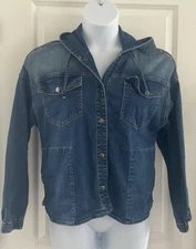 French Dressing Jeans FDJ Embroidered Denim Hoodie Jacket Size Small 
