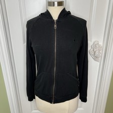 Burberry London Hoodie Full Zip Jacket Womens Logo Nova Check Black L Runs Small