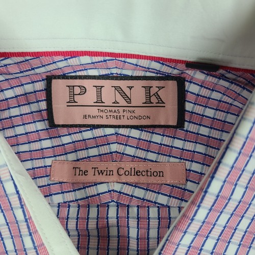 Thomas Pink Shirt Mens 16.5 - 35 Blue Red The Twin Collection Dress Button Up - Picture 6 of 11