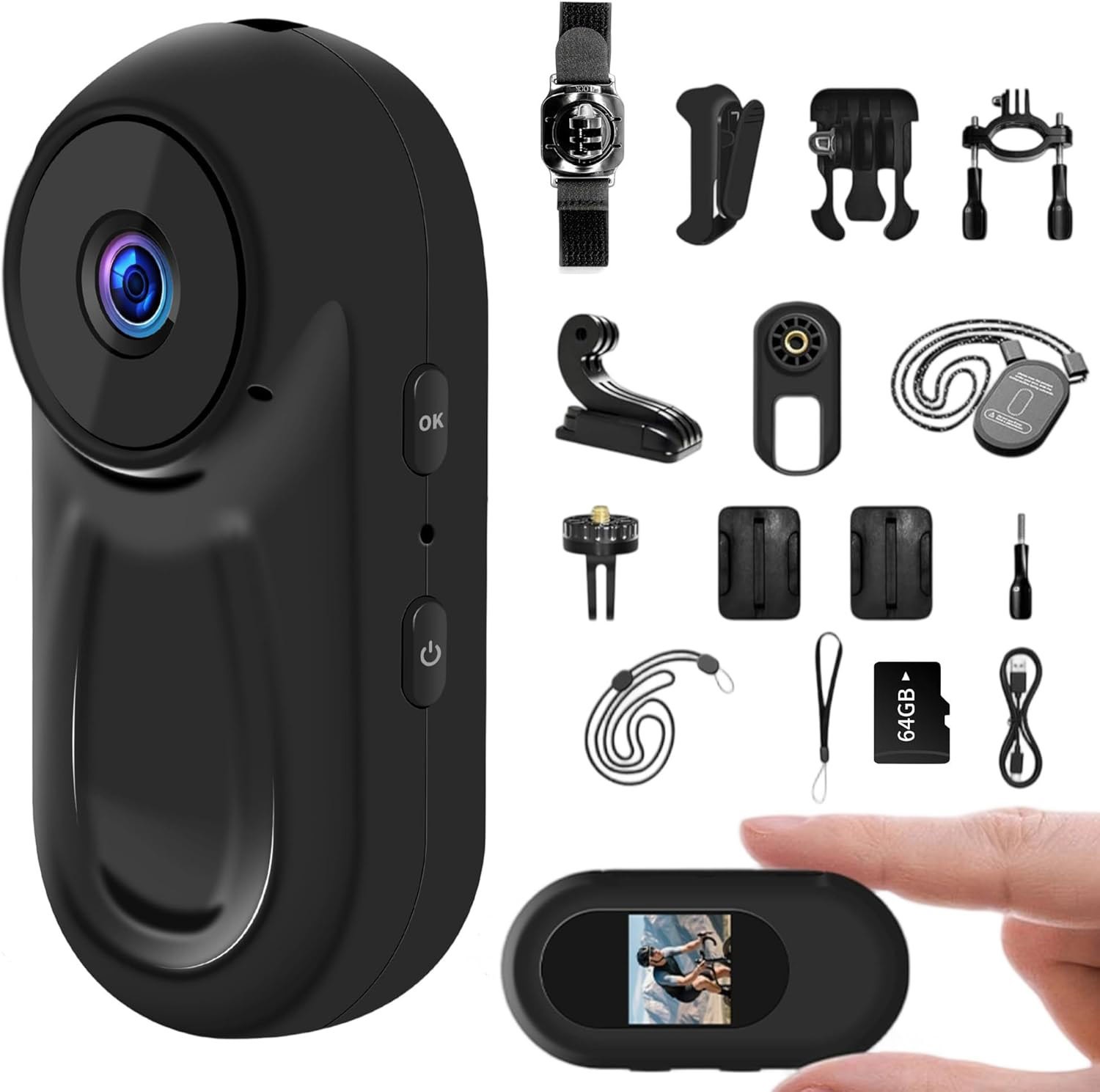 15PC Mini Body Camera 1080P 64G Thumb Cam Action Camera for Traveling Motorcycle
