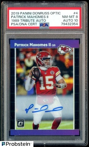 2019 Donruss Optic 1989 Tribute #4 Patrick Mahomes II /15 PSA 8 PSA/DNA 10 AUTO