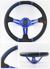 350mm Blue 3d Leather Deep Dish Racing Steering Wheel Blue Stitching Horn