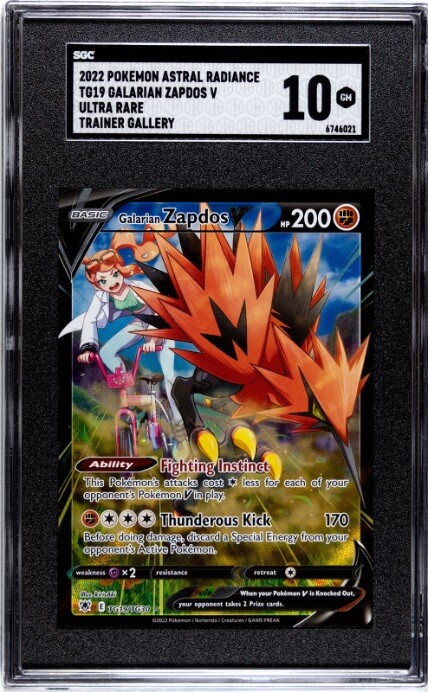 SGC 10 GEM MINT Galarian Zapdos V TG19/TG30 Astral Radiance Full
