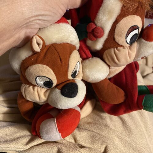 Vtg set Disney Chip & Dale W Candy-Canes Beanie Plush Christmas 11" NICE ! - Picture 1 of 13