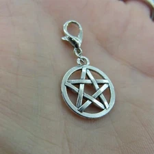 PENTACLE Charm Zipper Pull Keychain Add On Clip Dangle Silver Tone Wicca Witch