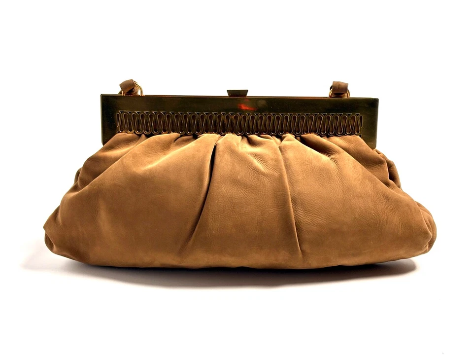 **Linda** Bolsa de mão vintage de camurça marrom sob medida (feita à mão na Alemanha 1952) - Imagem 2 de 4