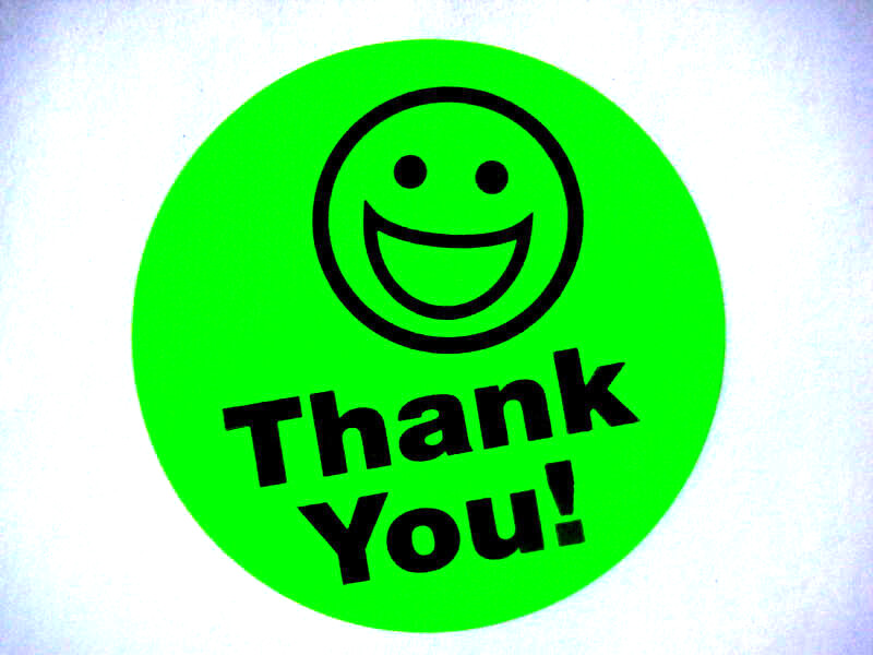 250 BIG THANK YOU SMILEY LABEL STICKERS  fluorescent green