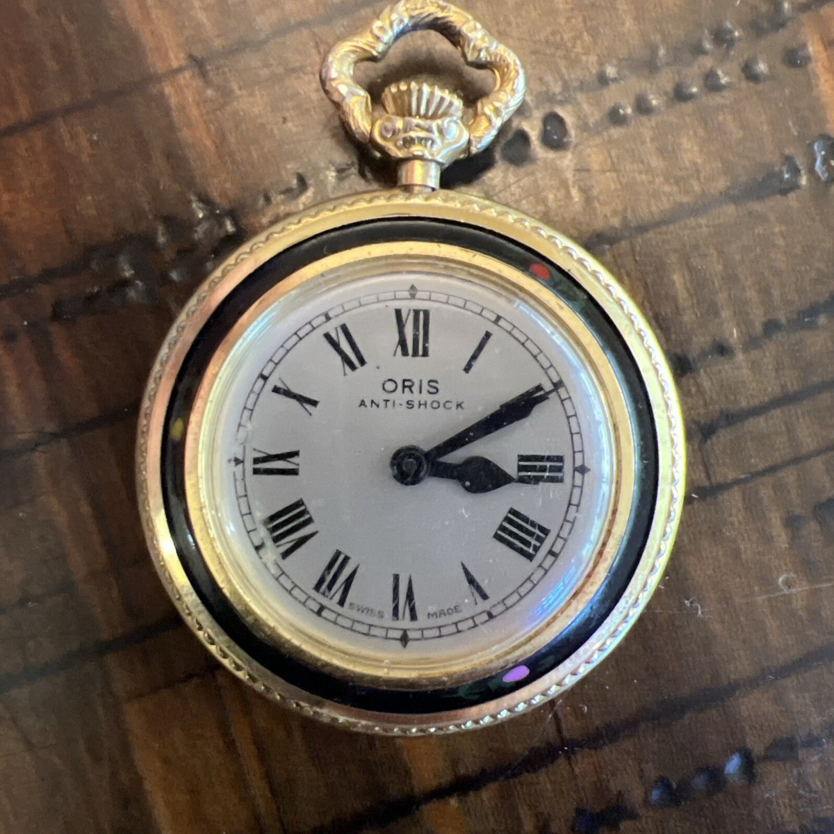 Vintage ORIS Anti-Shock Women's Pocket Watch Gold Enamel