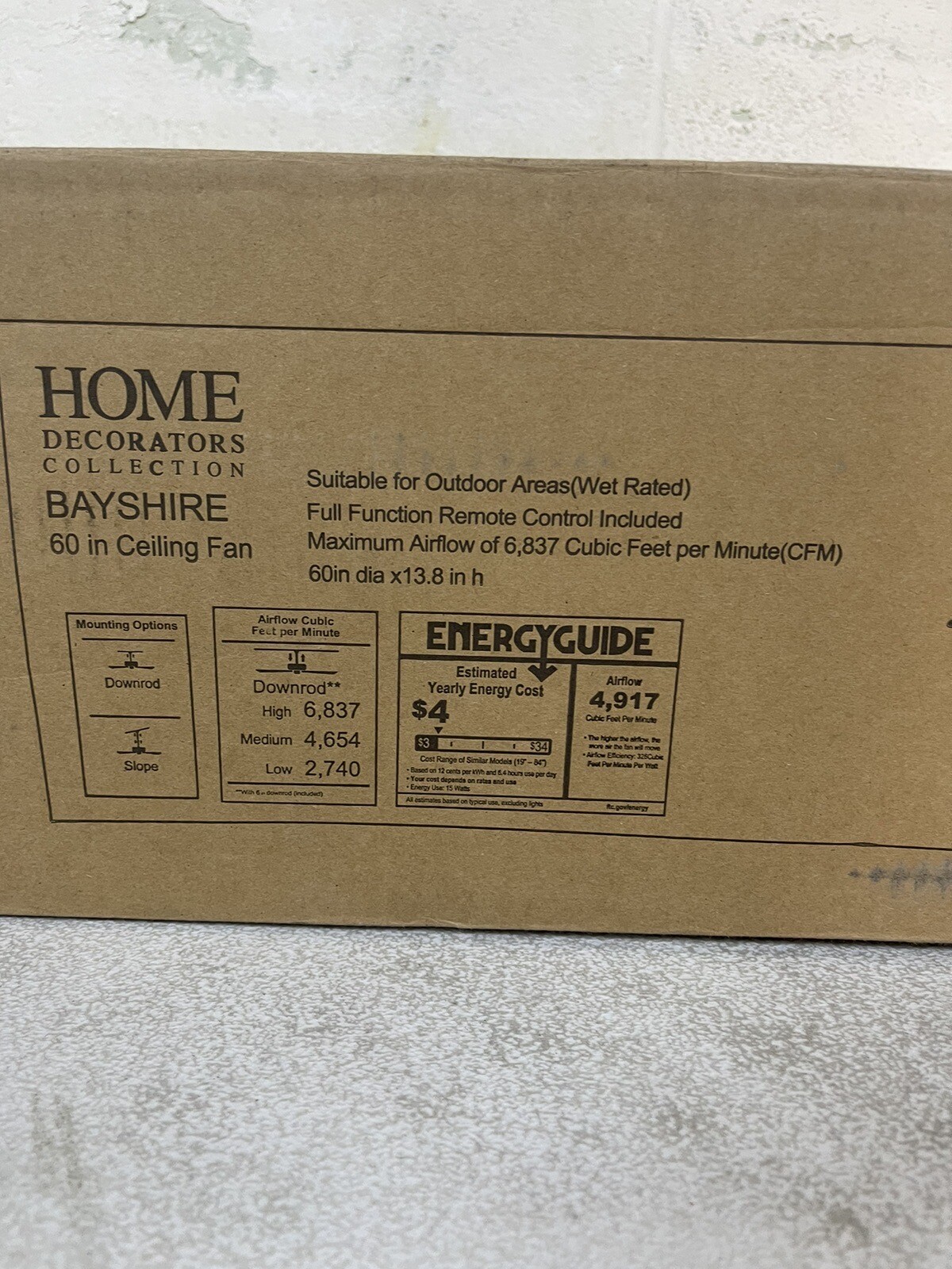 Home Decorators Collection Bayshire 60" LED Indoor/ Outdoor Ceiling Fan With Remote Matte