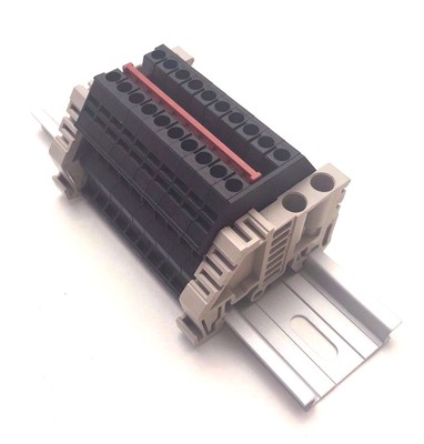 Power Distribution Terminal Blocks 10 Gang Black DIN Rail Dinkle 12AWG 20A 600V