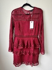 Endless Rose Begin Again Tiered Crochet Dress Cranberry Size Medium