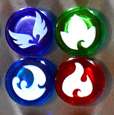 LEGO ELVES Earth Wind Fire Water Translucent Trans 1x1 Round Tiles Set of 4  NEW