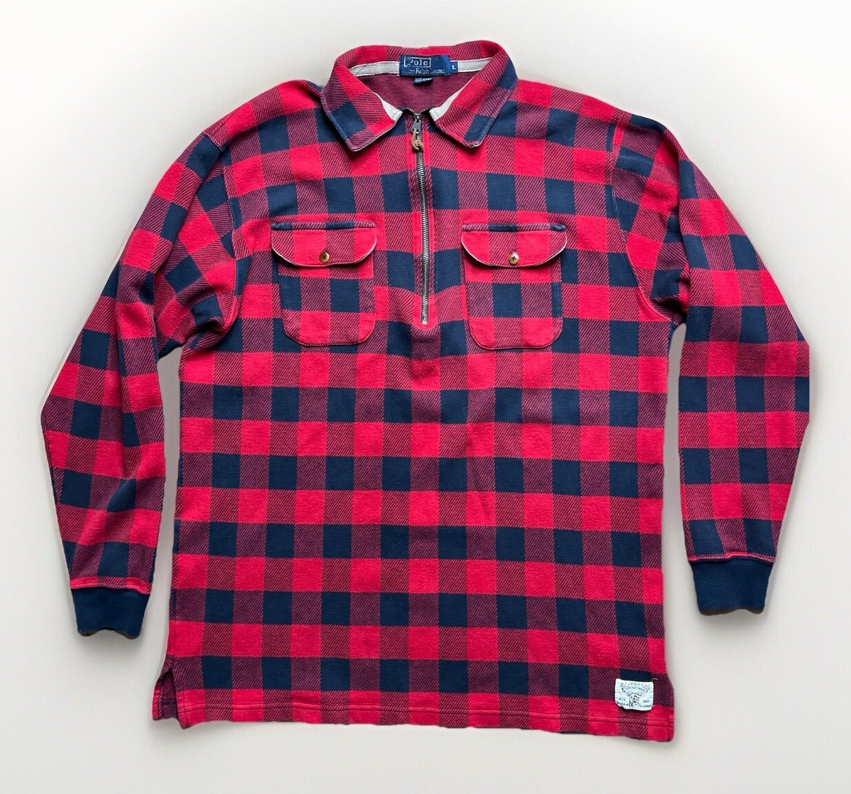 Polo Ralph Lauren Sportsman Buffalo Check Plaid Zip Over Shirt Large USA  MADE