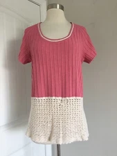 ST. JOHN SPORT SANTANA CROCHET KNIT SHORT SLEEVE TOP SIZE M