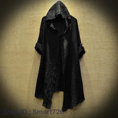 Linen Cloak Thin Trench Men Gothic Long Coat Dustcoat Men Cardigan Jacket
