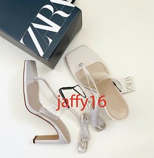 ZARA NEW WOMAN TIED VINYL HIGH-HEEL SANDALS SHOES WHITE 35-42 3310/510
